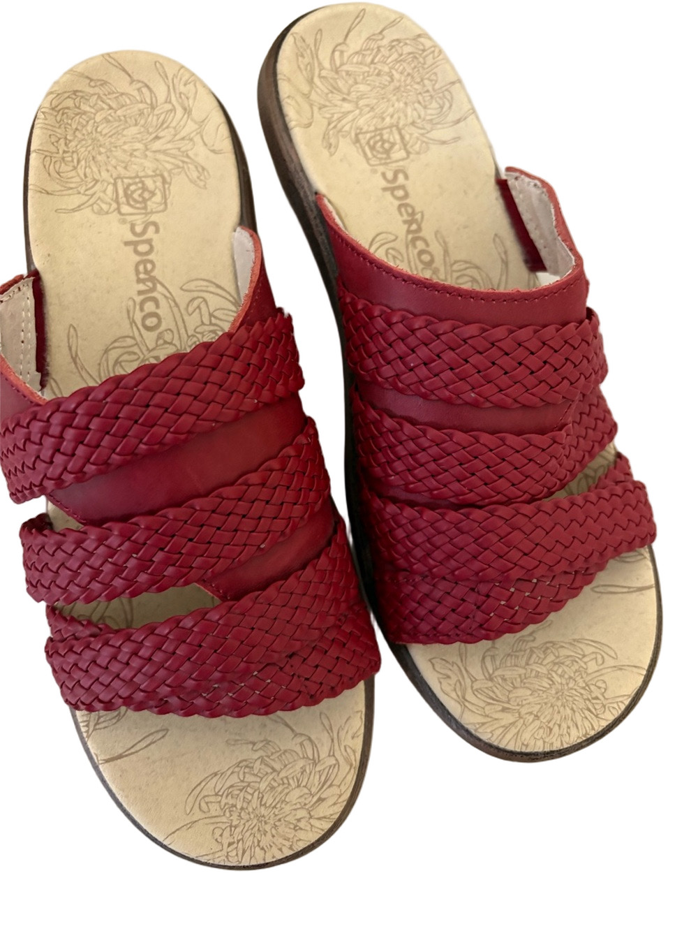 Spenco Footwear Total Support Leather Red Braided Slide Sandals